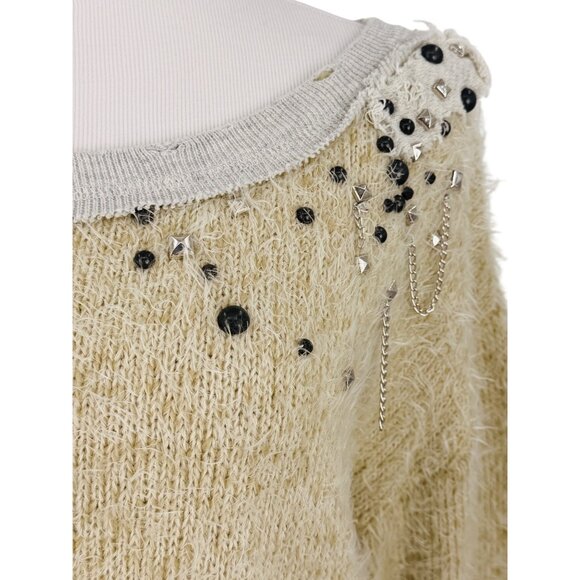 RARE NWT Free People Embellished Pull Over Knit Sweater | Mob Wife Coquette Boho - Picture 4 of 16